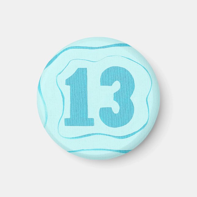 Número 13 imán con ondas azul acuático (Frente)
