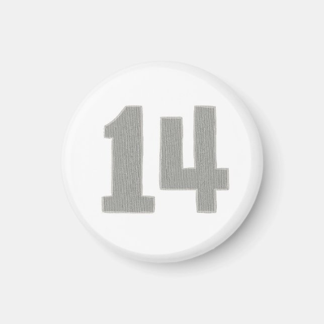 Número 14 imán en plata y gris (Frente)