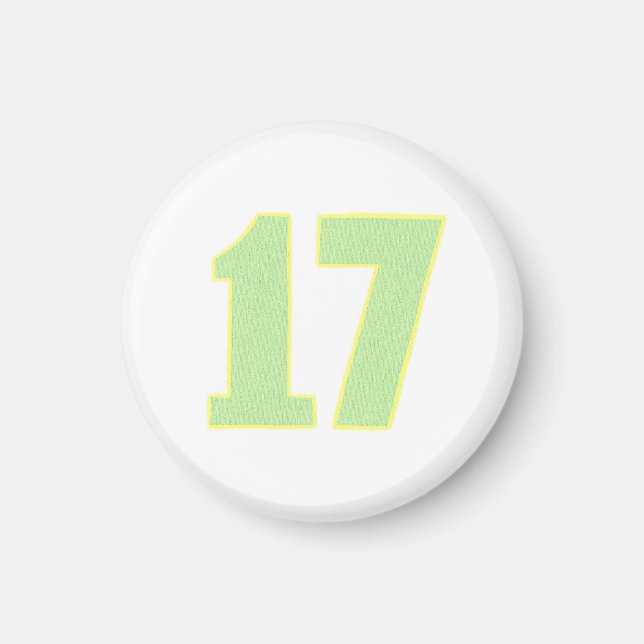 Número 17 imán en verde lima y amarillo (Frente)