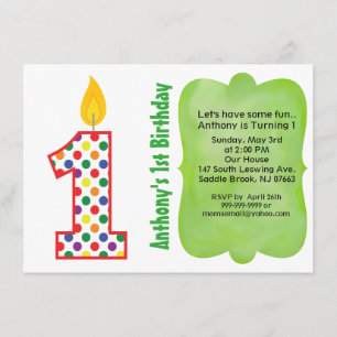 Número 1 Invitación a cumpleaños de Polka Dot colo