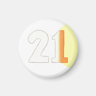 Número 21 imán en blanco, naranja y amarillo