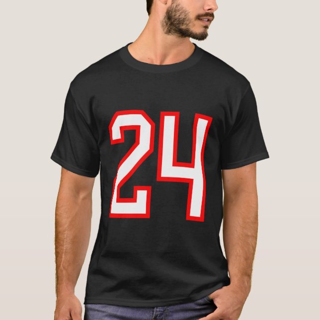 Número 24 del Deporte Rojo Blanco Jersey Lucky Núm (Anverso)
