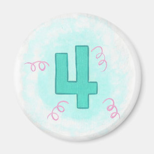 Número 4 en el imán Aqua y Swirls Pink