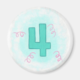 Número 4 en el imán Aqua y Swirls Pink