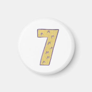 Número 7 imán con oro y púrpura