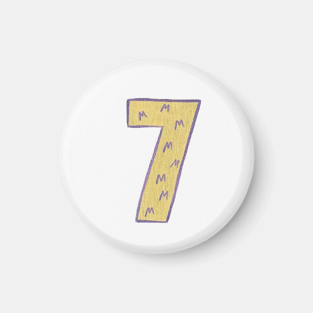 Número 7 imán con oro y púrpura (Frente)
