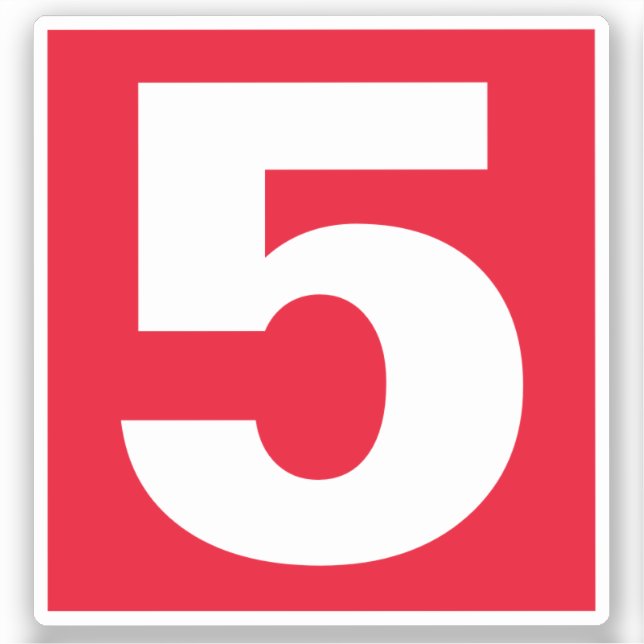 Número cinco Pegatina rojo y blanco (Anverso)