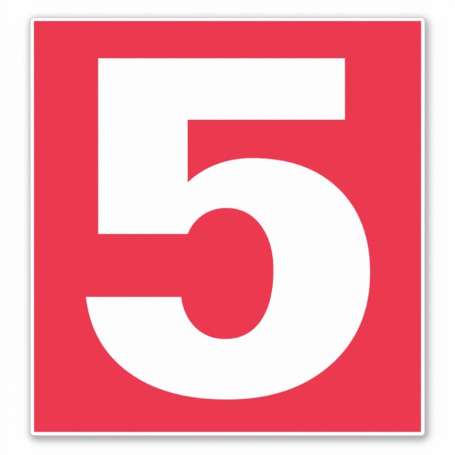 Número cinco Pegatina rojo y blanco (Anverso)
