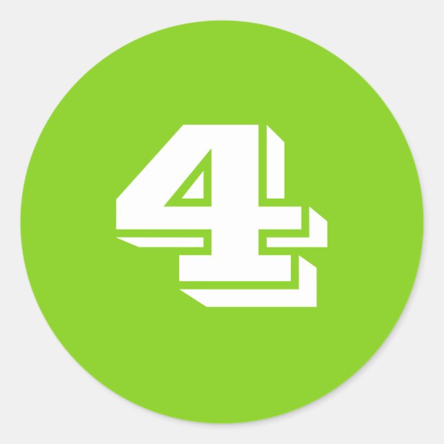 Número cuatro grandes Pegatinas verdes redondos po (Anverso)