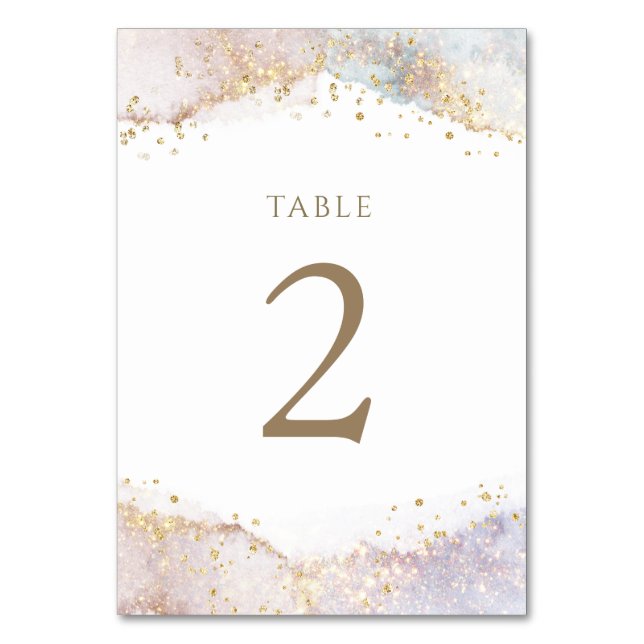 Número de mesa 2 con purpurina falsa de acuarela (Anverso)