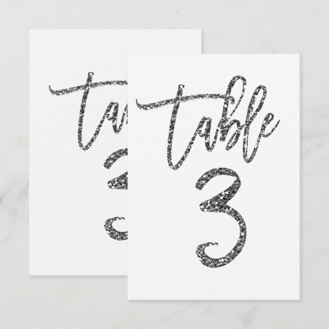 Número de mesa 3 de letra moderna trendy con brill (Anverso / Reverso)