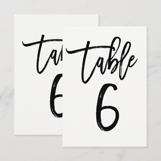 Número de Mesa 6 en Letra Script Moderna de Moda T (Anverso / Reverso)