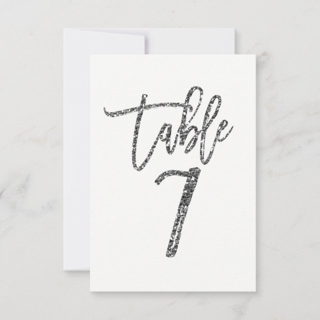 Número de mesa 7 de letra moderna trendy con brill (Anverso)