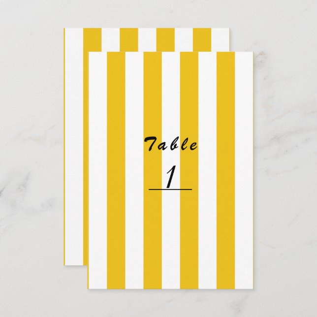 Número de mesa a rayas modernas amarillo y blanco (Anverso / Reverso)