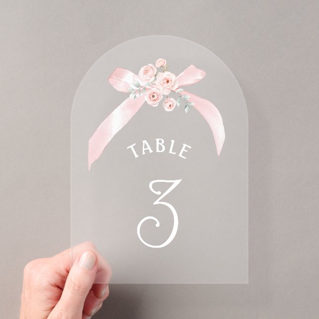 Número de mesa acrílico con lazo rosa floral (Insitu (portátil))