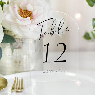 Número de mesa acrílico de boda con letra cursiva