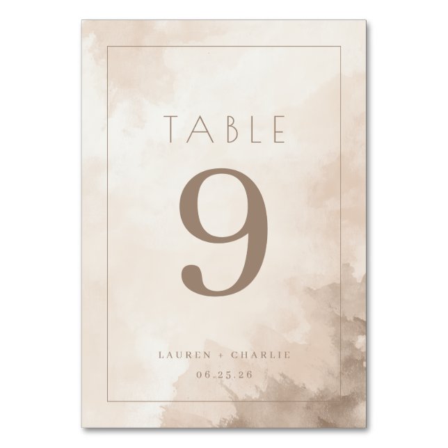 Número de Mesa Acuarela Beige Elegante (Anverso)