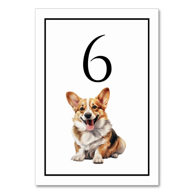 Número de mesa acuarela de perro Corgi (Anverso)