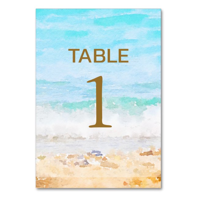 Número de mesa acuarela de playa (Anverso)