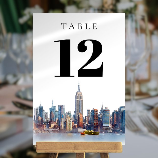 Número de mesa acuarela Nueva York (Watercolor New York City Table Number)