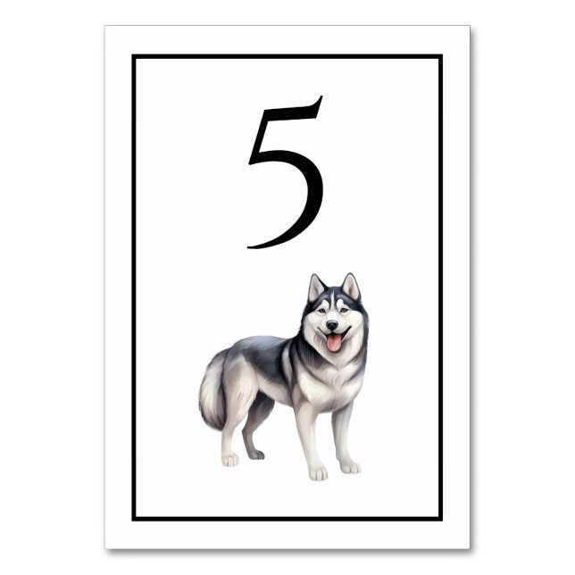 Número de Mesa Acuarela Perro Husky (Anverso)