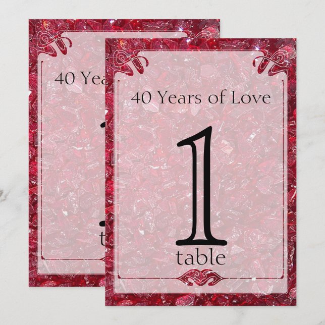 Número de Mesa Aniversario 40 de Ruby (Anverso / Reverso)