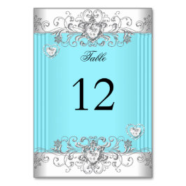 Número de Mesa Azul Teal Boda Plata Diamante 2