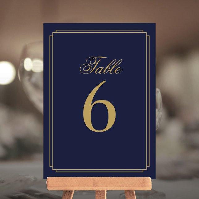 Número De Mesa Azul Y Oro De La Marina Art Decó (Art Deco Navy Blue And Gold Table Number)