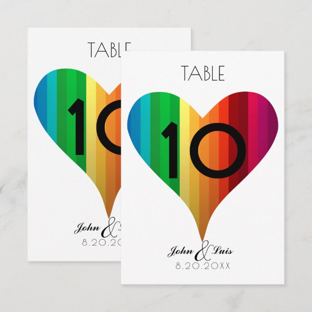 Número de Mesa Boda Corazón Arcoíris (Anverso / Reverso)
