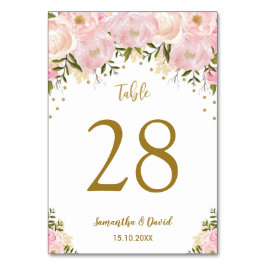 Número de Mesa Boda Floral Rosa Dorado