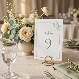 Número de mesa boda lujo discreto Verde Salvia