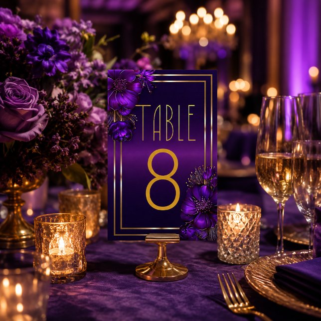 Número de mesa boda violetas luminosas chic  (Chic Sleek Luminous Violets Wedding Table Number Cards)
