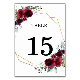 Número de Mesa Bodas Floral Burgundy Geométrico Do