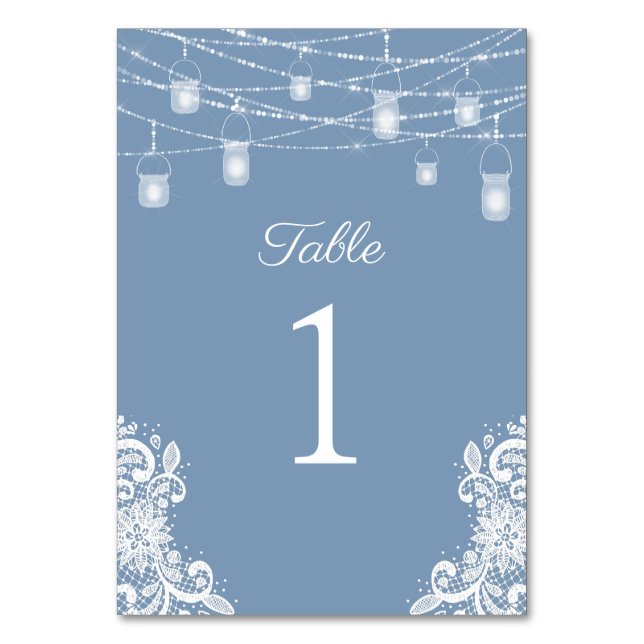Número de Mesa Bodas Luces Azules Polvorientas Rús (Anverso)