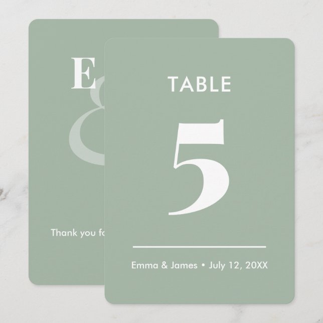 Número de Mesa Bodas Sage Ampersand (Anverso / Reverso)