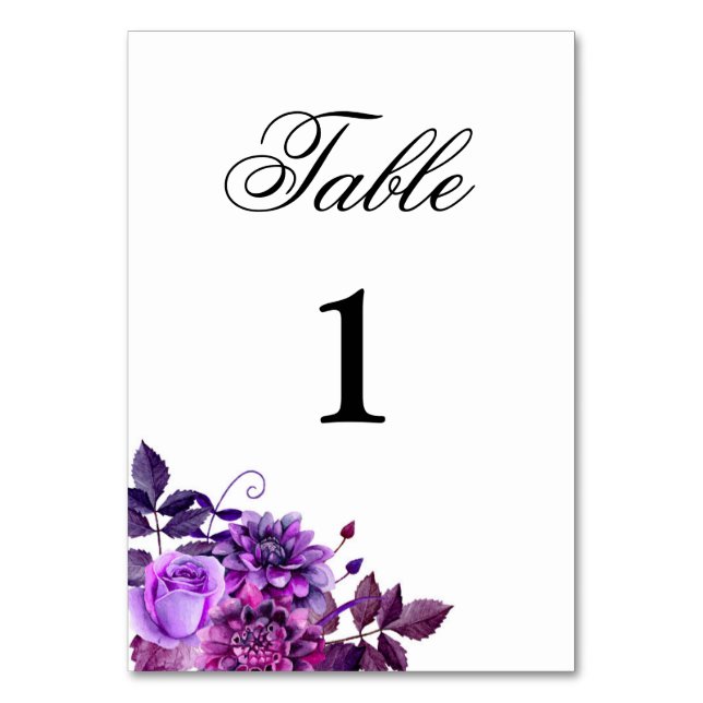 Número de mesa botánico morado decoración flores V (Anverso)