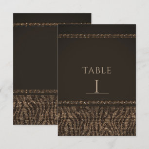 Número de mesa brillo cebra marrón oro glam chic