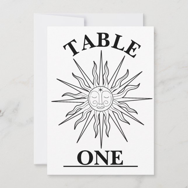 Número de Mesa Celestial Sol Caprichoso Blanco y N (Anverso)