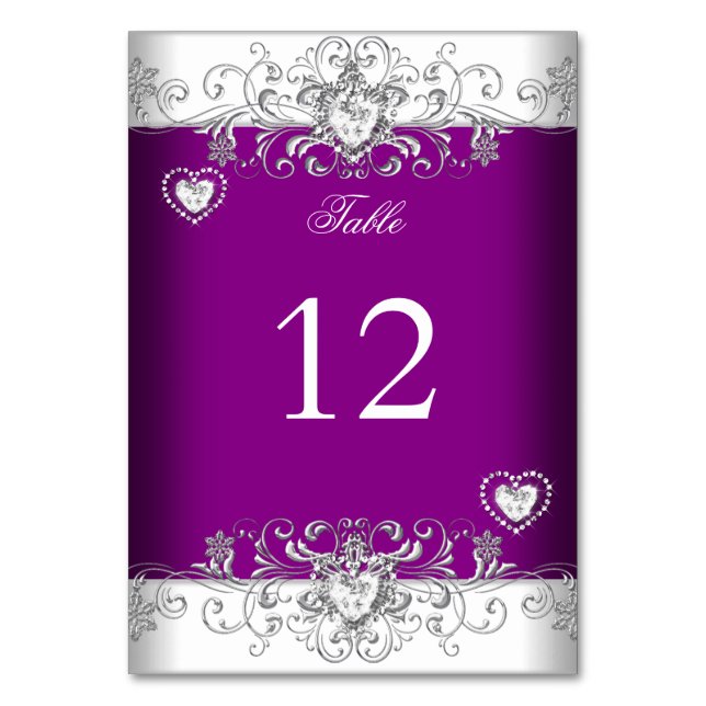 Número de Mesa Ciruela Rosa Boda Plata Diamante (Anverso)