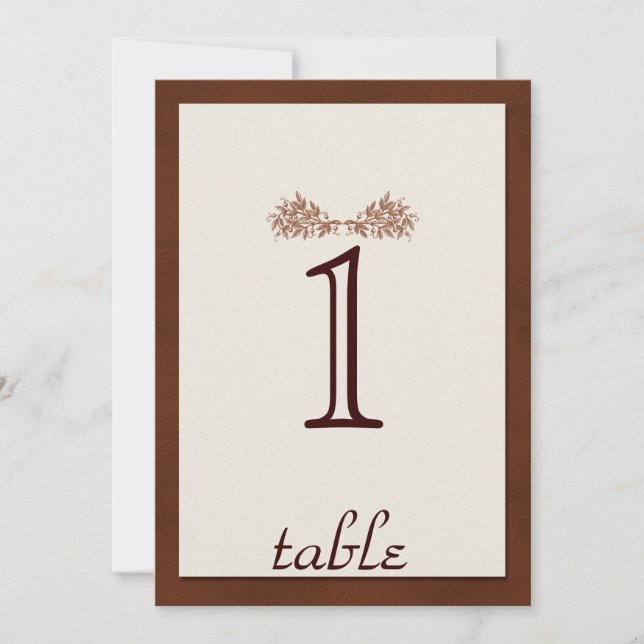 Número de mesa clásico de cuero marrón (Anverso)