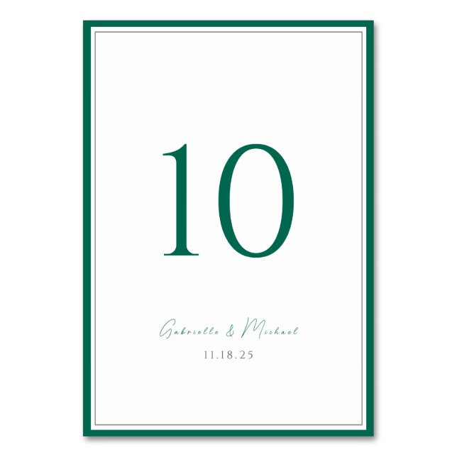 Número de Mesa Clásico Verde Esmeralda para Boda (Anverso)