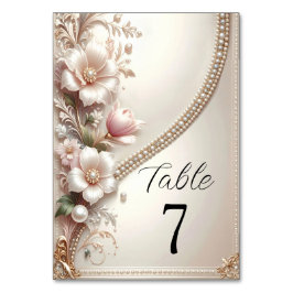 Número de mesa con adornos florales y perlas