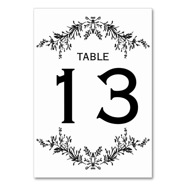 Número de mesa con arte de línea floral en blanco  (Anverso)