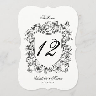 Número de mesa con cresta floral vintage die cut