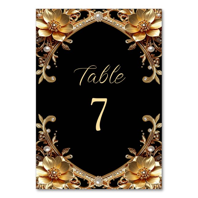 Número de mesa con elegante marco de oro (Anverso)