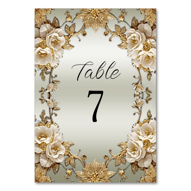 Número de mesa con flores blancas ornamentadas dor (Anverso)