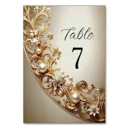 Número de mesa con floritura dorada ornamentada