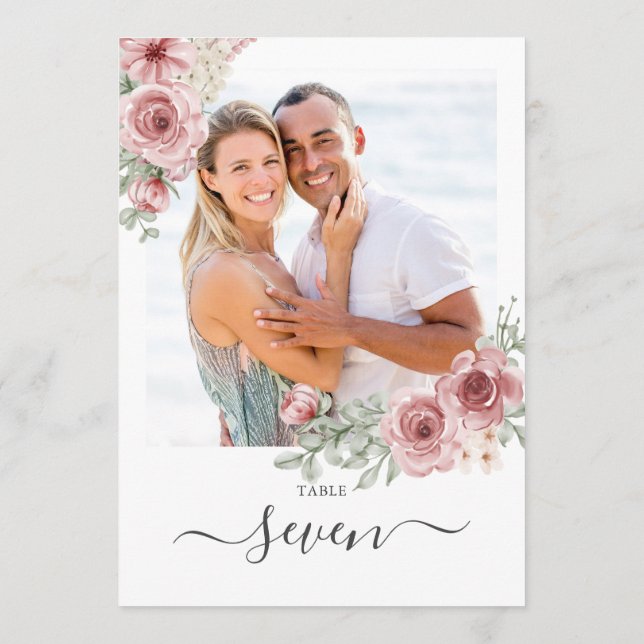 Número de mesa con foto de rosas florales (Reverso)