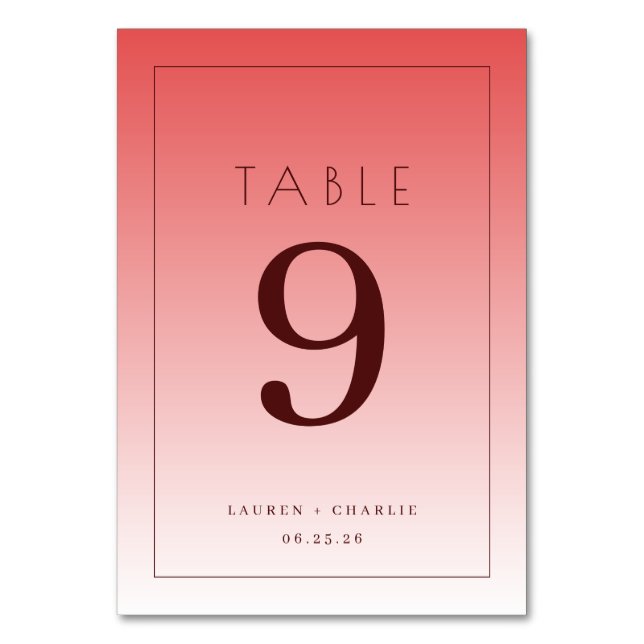 Número de mesa con gradiente rosa elegante (Anverso)