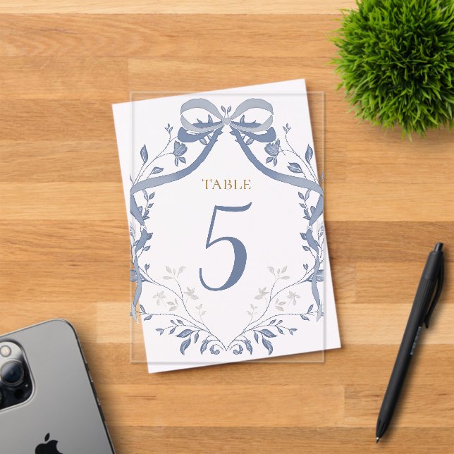 número de mesa con lazo azul elegante (Insitu (Tarjeta de Invitación))